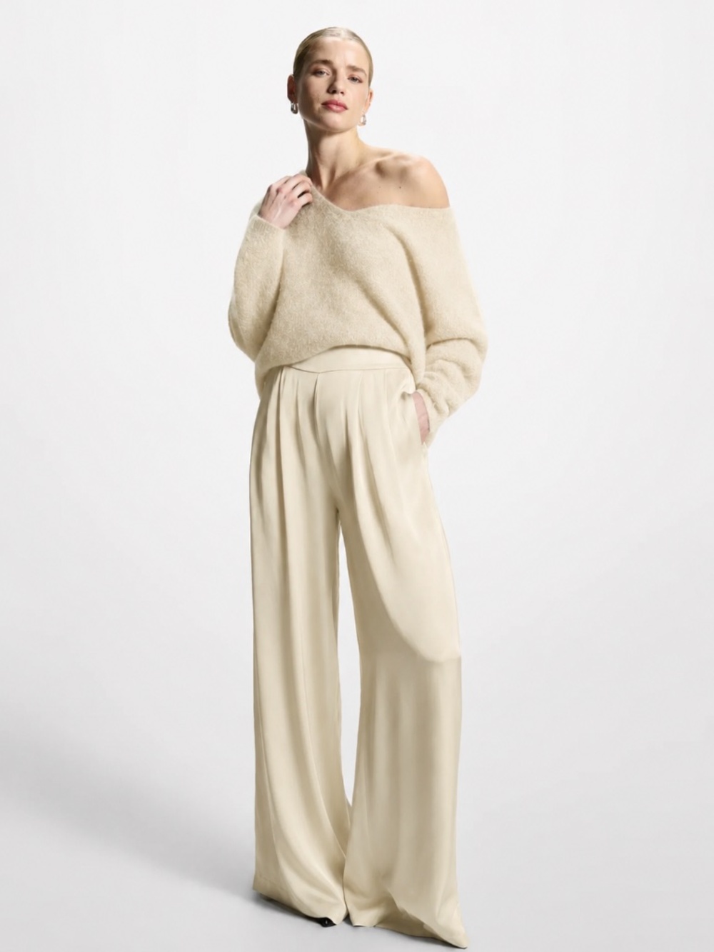 NWT JAKI Claudia Elastic Waist Satin Trousers Ivory XS